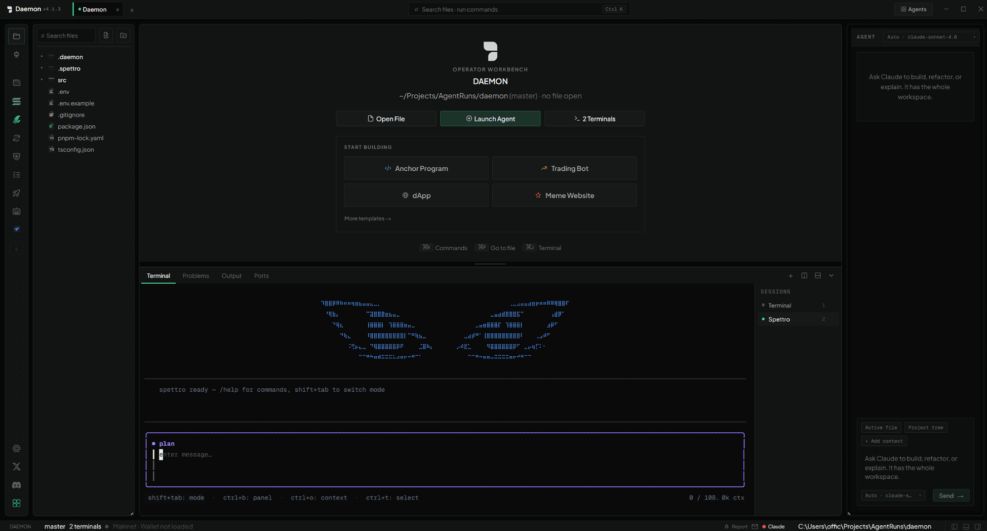 DAEMON workbench with ARIA, the operator console, running in the right rail
