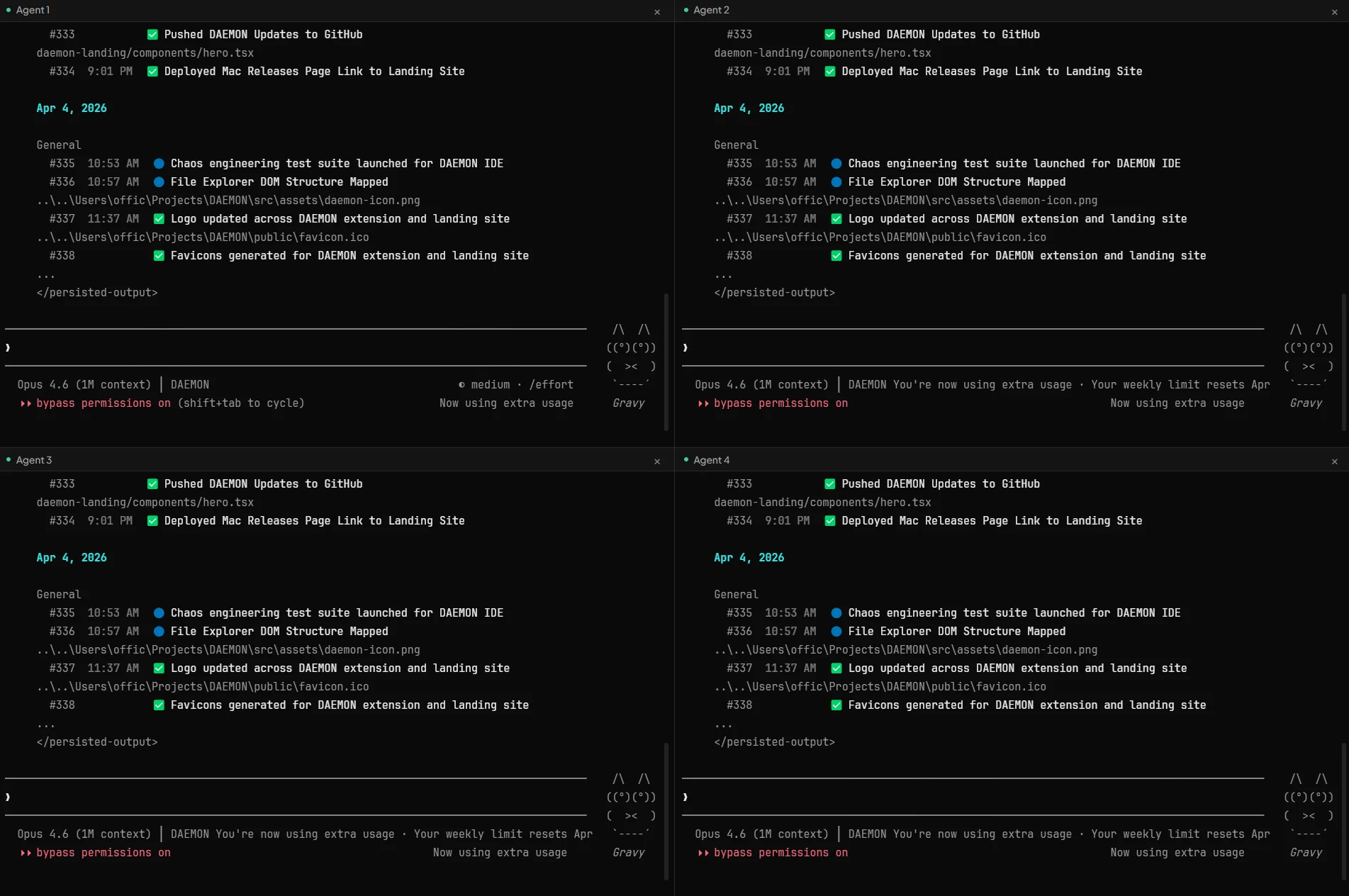 Grind Mode with 4 agents running in parallel